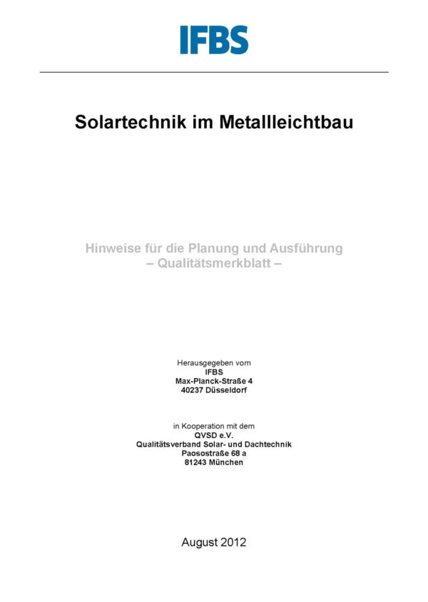 Qualitätsmerkblatt Solartechnik